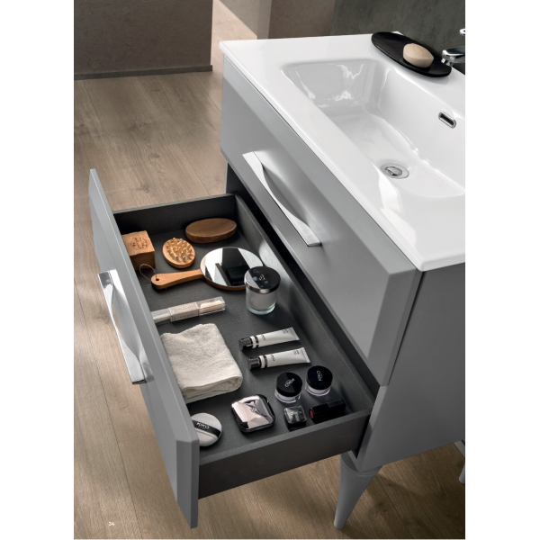 Mobile bagno moderno 80 cm - Grigio Perla - 2 cassetti - Lavabo - CLEIDE