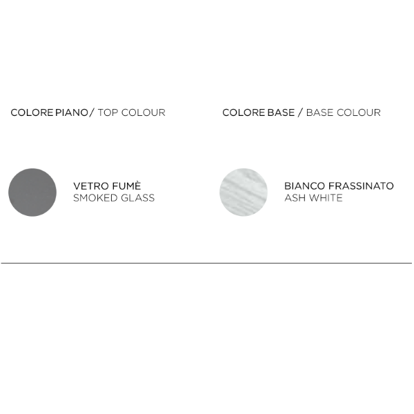 Tavolo con piano in vetro fumè e base effetto legno ZEFIRO BIANCO