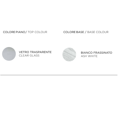 Tavolo con piano in vetro trasparente e base effetto legno ZEFIRO BIANCO