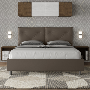 Letto matrimoniale con rete imbottito 160x190 similpelle cappuccino Appia