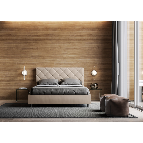 Cama Priya 160x190 con base gris tórtola