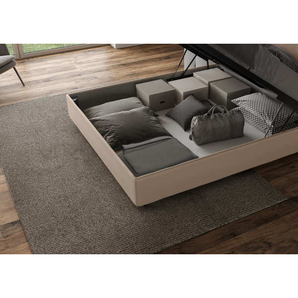 Cama Priya 160x210 gris tórtola base y contenedor