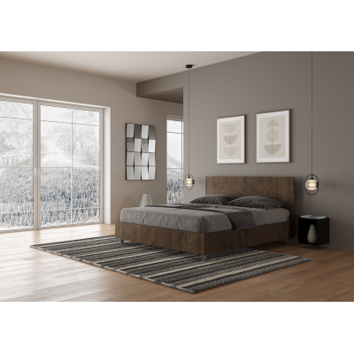 Demas Fixed bed with straight walnut headboard