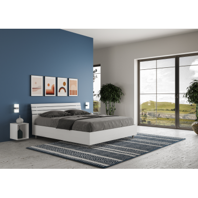 Cama Ankel con cabecero inclinado de láminas de fresno blanco