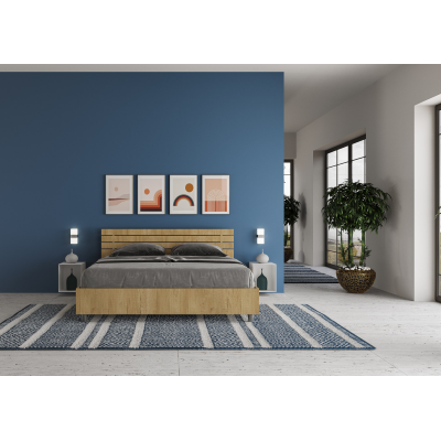 Ankel Fisso bed with straight oak slatted headboard