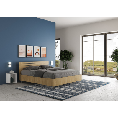 Ankel Fisso bed with straight oak slatted headboard