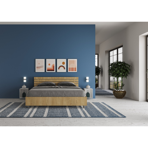 Ankel bed with straight oak slatted headboard