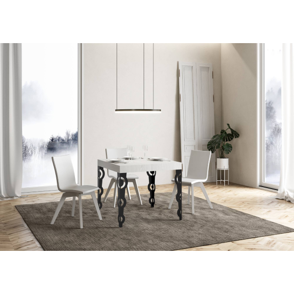 Karamay extendable table Ash White 90x90 extended 246 Anthracite frame