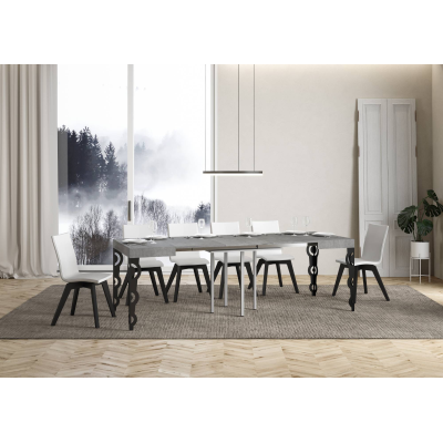 Karamay extendable table Concrete Gray 90x90 extended 246 Anthracite frame