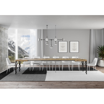 Table Karamay Extensible Dessus Chêne Nature 90x160 Allongée 420 cadre Anthracite