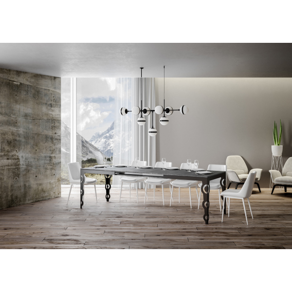 Tavolo Karamay Evolution piano Cemento 90x180 Allungato 440 telaio Antracite