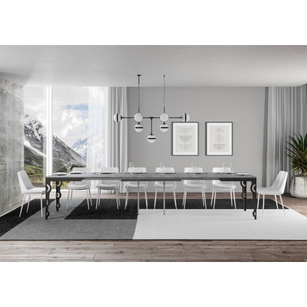 Tavolo Karamay Evolution piano Cemento 90x180 Allungato 440 telaio Antracite