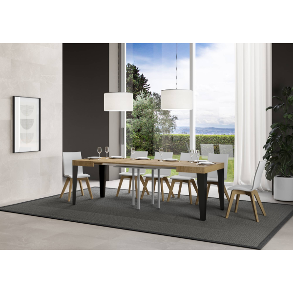 Flame extendable table Natural Oak 90x90 extended 246 Anthracite frame