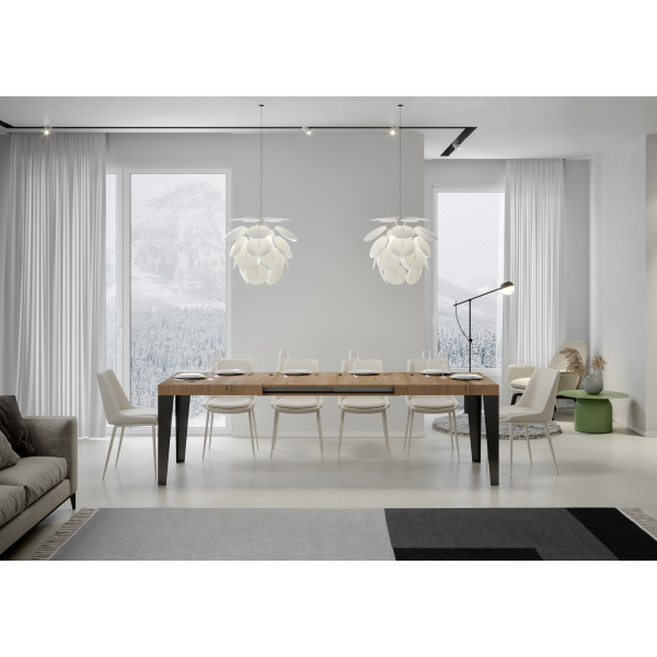 Flame extendable table Natural Oak 90x160 extended 420 Anthracite frame