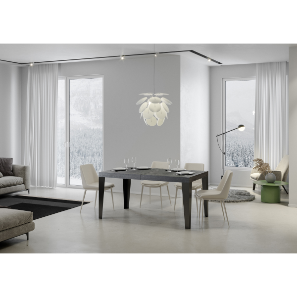 Tavolo Flame Allungabile piano Cemento 90x180 Allungato 440 telaio Antracite