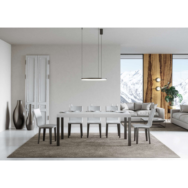 Tavolo everyday Allungabile piano Bianco Frassino 90x160 Allungato 264 telaio Antracite
