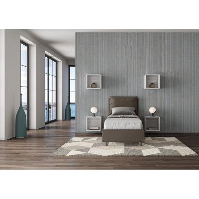 Letto singolo contenitore imbottito 80x210 similpelle cappuccino Antea