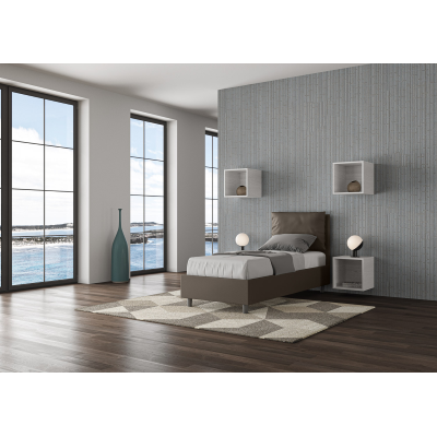 Letto singolo contenitore imbottito 80x210 similpelle cappuccino Antea