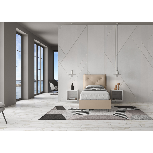 Letto singolo senza rete imbottito 80x210 similpelle tortora Appia