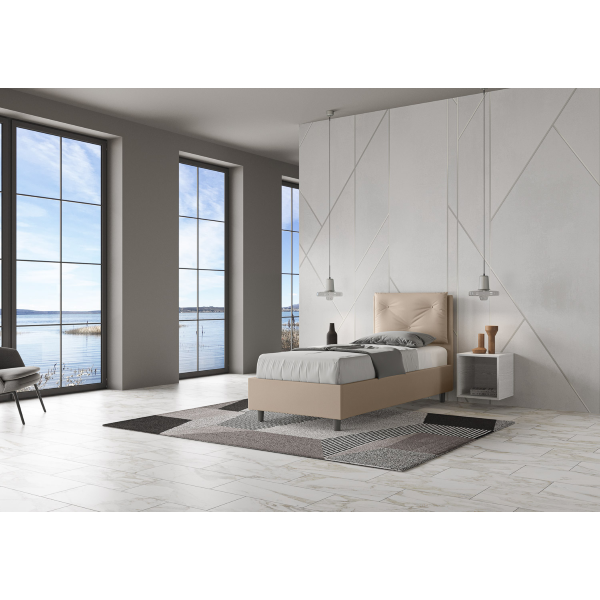 Letto singolo senza rete imbottito 80x210 similpelle tortora Appia