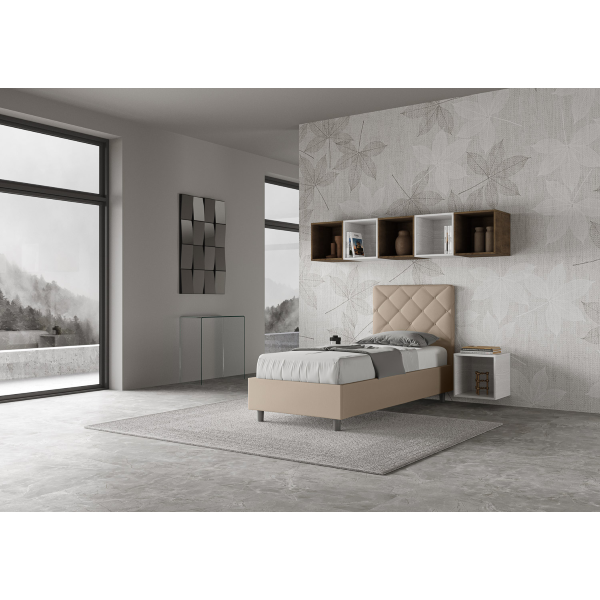 Letto singolo senza rete imbottito 80x190 similpelle tortora Priya
