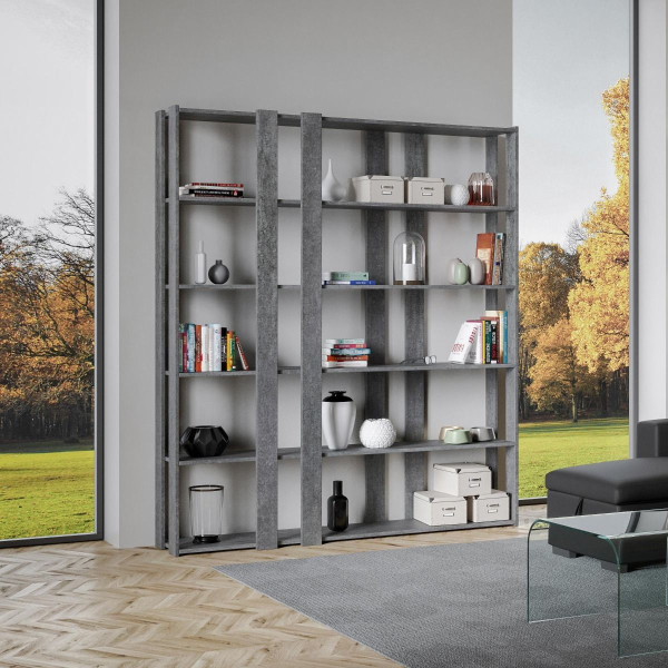 Cemento wooden bookcase 178x204h cm with 6 shelves and 8 bands - KATO E