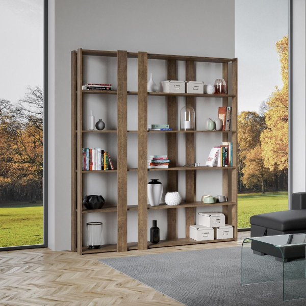 Walnut wooden bookcase 178x204h cm with 6 shelves and 8 bands - KATO E