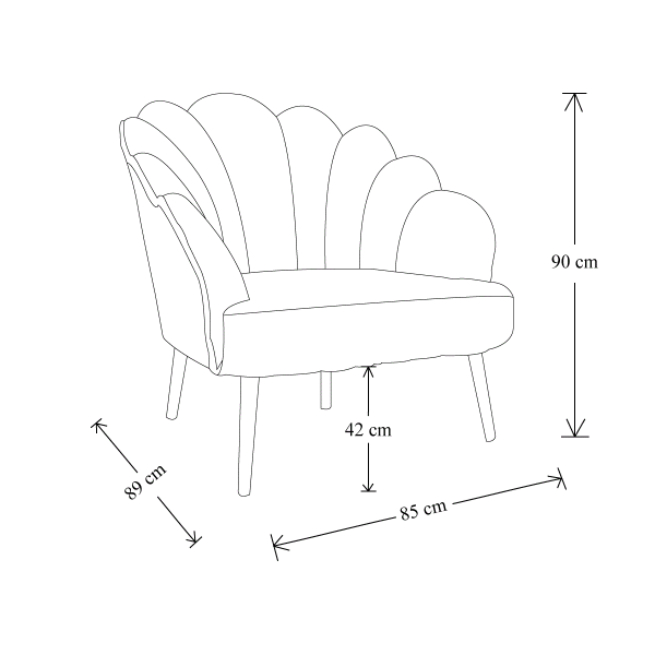 Poltrona da camera in velluto con schienale imbottito a conchiglia BAIA ROSA ANTICO
