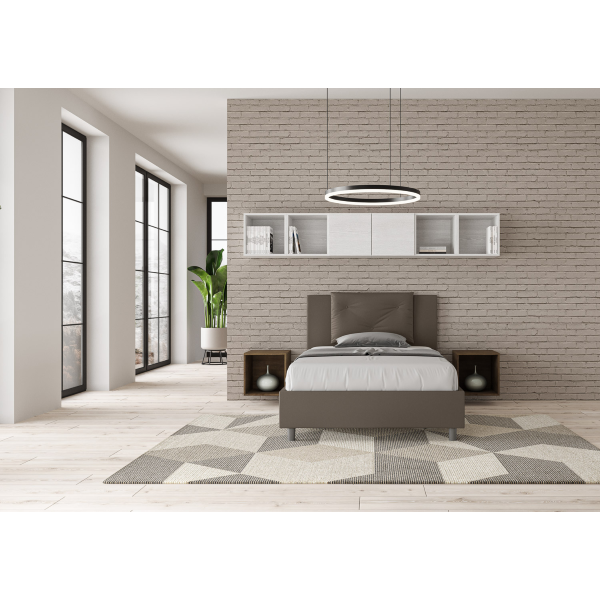 Letto una piazza e mezza con rete imbottito 120x200 similpelle cappuccino Appia