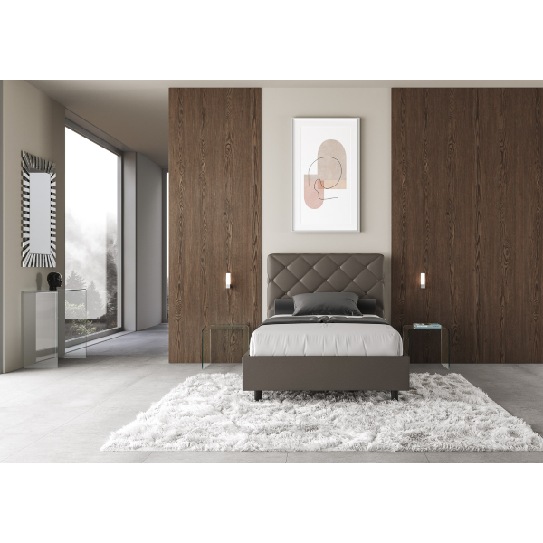 Letto una piazza e mezza senza rete imbottito 120x210 similpelle cappuccino Priya
