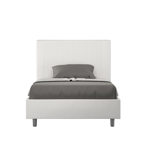 Letto una piazza e mezza con rete imbottito 120x190 similpelle bianco Goya