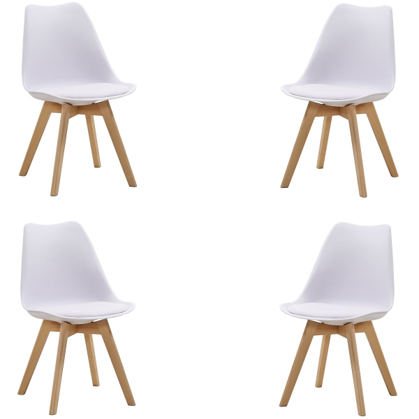 Sedia Kaira bianco con seduta ecopelle e gambe in legno - 4 pezzi