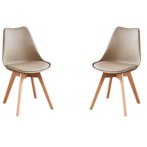 Sedia Kaira tortora con seduta ecopelle e gambe in legno - 2 pezzi