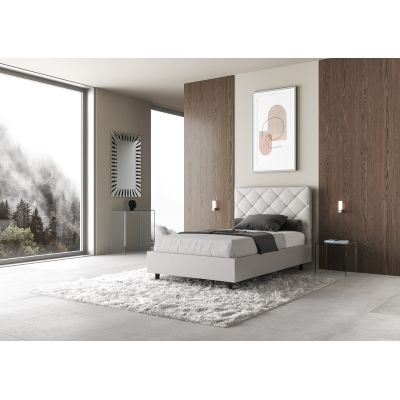 Letto matrimoniale francese contenitore imbottito 140x190 similpelle bianco Priya