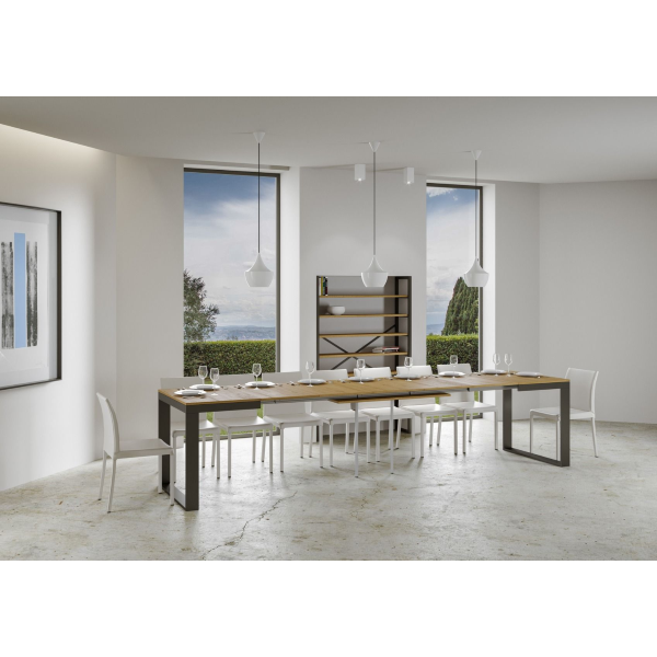 Tecno Evolution Tisch Natura Eiche Platte 90x120 Extended 90x380 Anthrazit Rahmen