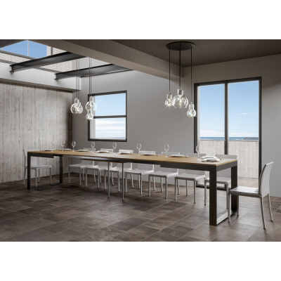 Tecno Evolution Tisch Natura Eiche Platte 90x180 Extended 90x440 Anthrazit Rahmen