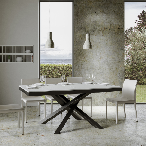 Table Volantis Evolution Dessus Frêne Blanc 90x180 Allongée 440 cadre Anthracite