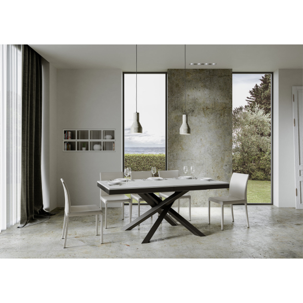 Table Volantis Evolution Dessus Frêne Blanc 90x180 Allongée 440 cadre Anthracite