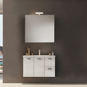 Mobile bagno sospeso 82 cm base 2 ante e 2 cassetti con lavabo ANGELA2 Quercia Bianco