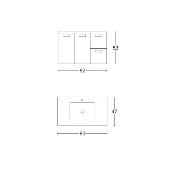 Mobile bagno sospeso 82 cm base 2 ante e 2 cassetti con lavabo ANGELA2 Quercia Bianco