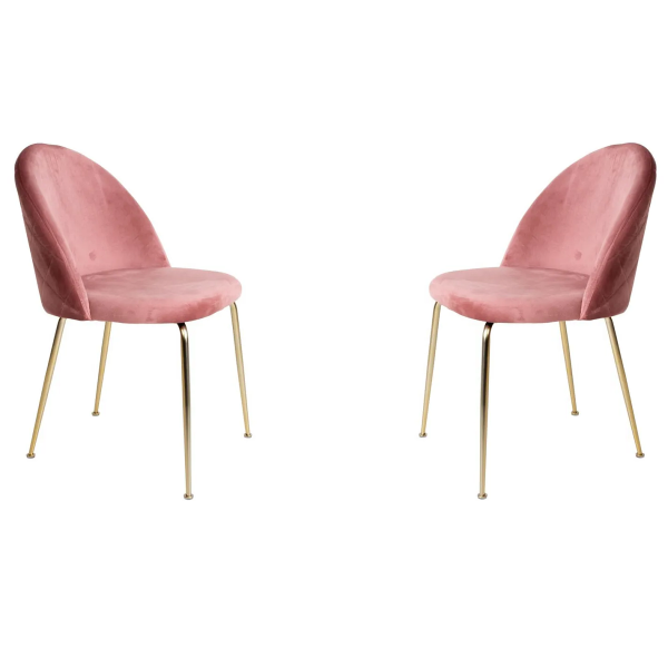 Sessel aus rosa Samt mit goldenen Metallbeinen – PARIS 2 Stühle