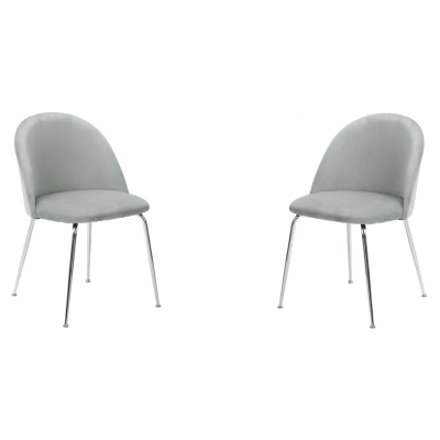 Chaise de salle à manger en velours gris clair et pieds en métal chromé - PARIS 2 chairs