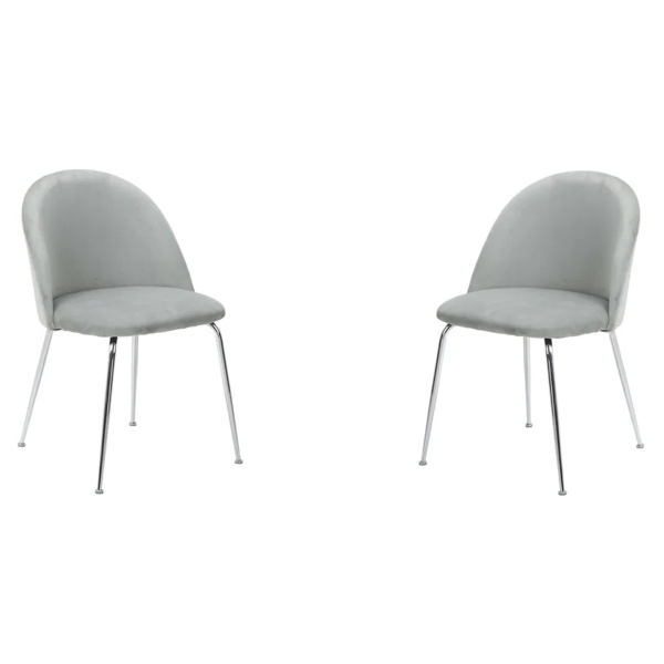 Chaise de salle à manger en velours gris clair et pieds en métal chromé - PARIS 2 chairs
