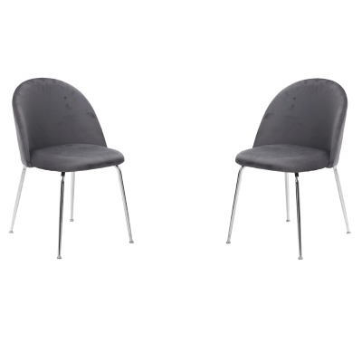 Silla de comedor de terciopelo gris oscuro con patas de metal cromado - PARIS 2 sillas