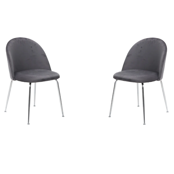 Silla de comedor de terciopelo gris oscuro con patas de metal cromado - PARIS 2 sillas