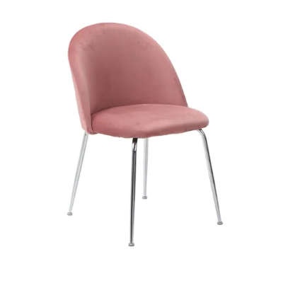 Pink velvet dining chair with Chrome metal legs - PARIS 2 chairs