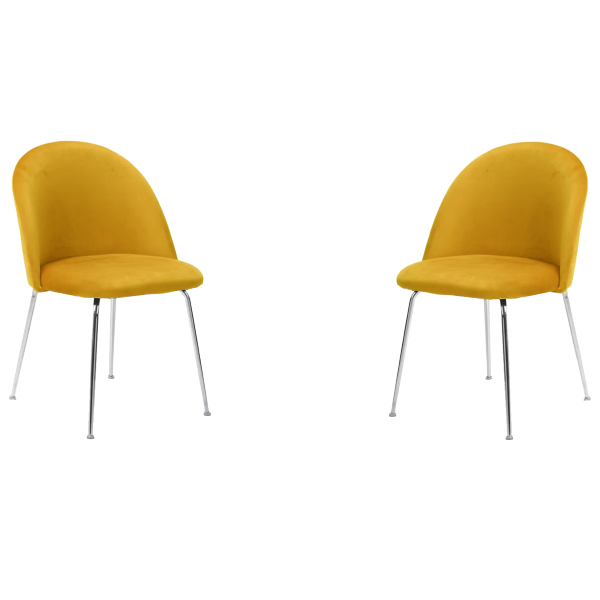 Silla de comedor de terciopelo amarillo con patas de metal cromado - 2 sillas PARIS 