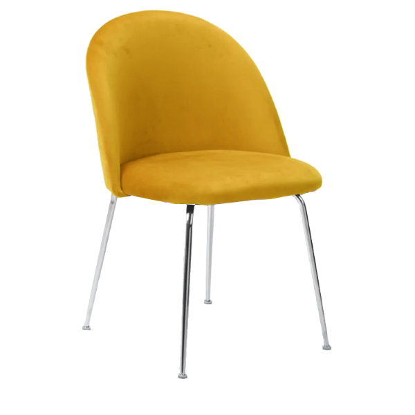 Silla de comedor de terciopelo amarillo con patas de metal cromado - 2 sillas PARIS 