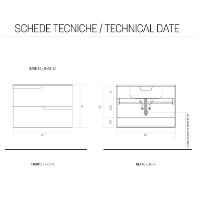 BORA Badezimmer-Hängeschrank, Sockel 80 cm, modern mit 2 Schubladen und TEK-Waschtisch