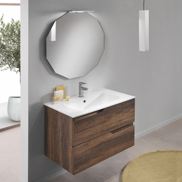 008312 - Mueble de baño suspendido BORA, base 80 cm, moderno con 2 cajones  y lavabo TEK 